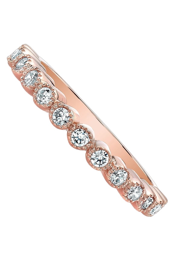 Sterling Silver Princess Crown CZ Ring Band (Rose Gold Plated)