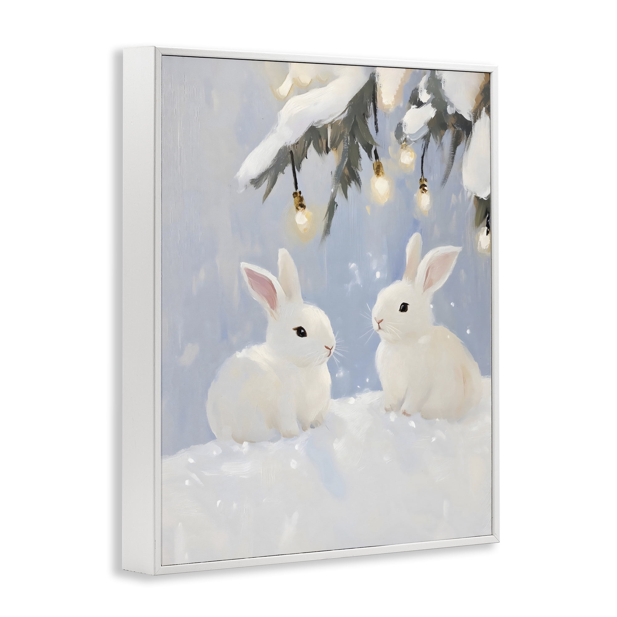 Stupell Industries Winter Bunnies Under Twinkling Lights White Framed Giclee Art, design by The Prints Vibe
