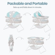 Dream On Me Karley Bassinet in Blue and Grey, Quick Fold and Easy to Carry, Large Storage Basket