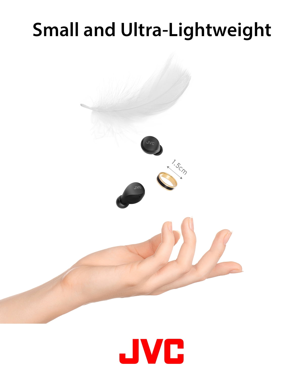 JVC Compact and Lightweight Gumy Mini True Wireless Earbuds Headphones, Long Battery Life (up to 23 Hours), Sound with Neodymium Magnet Driver, Water Resistance (IPX4) - HAA6TB (Black)
