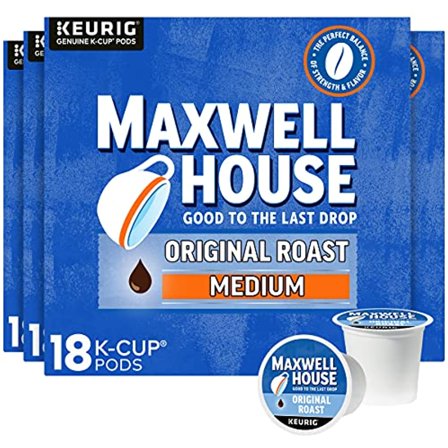Maxwell House Original Roast Medium Roast K-Cup Coffee Pods 72 Total, Pack Of 4 (18 In Each Pack)