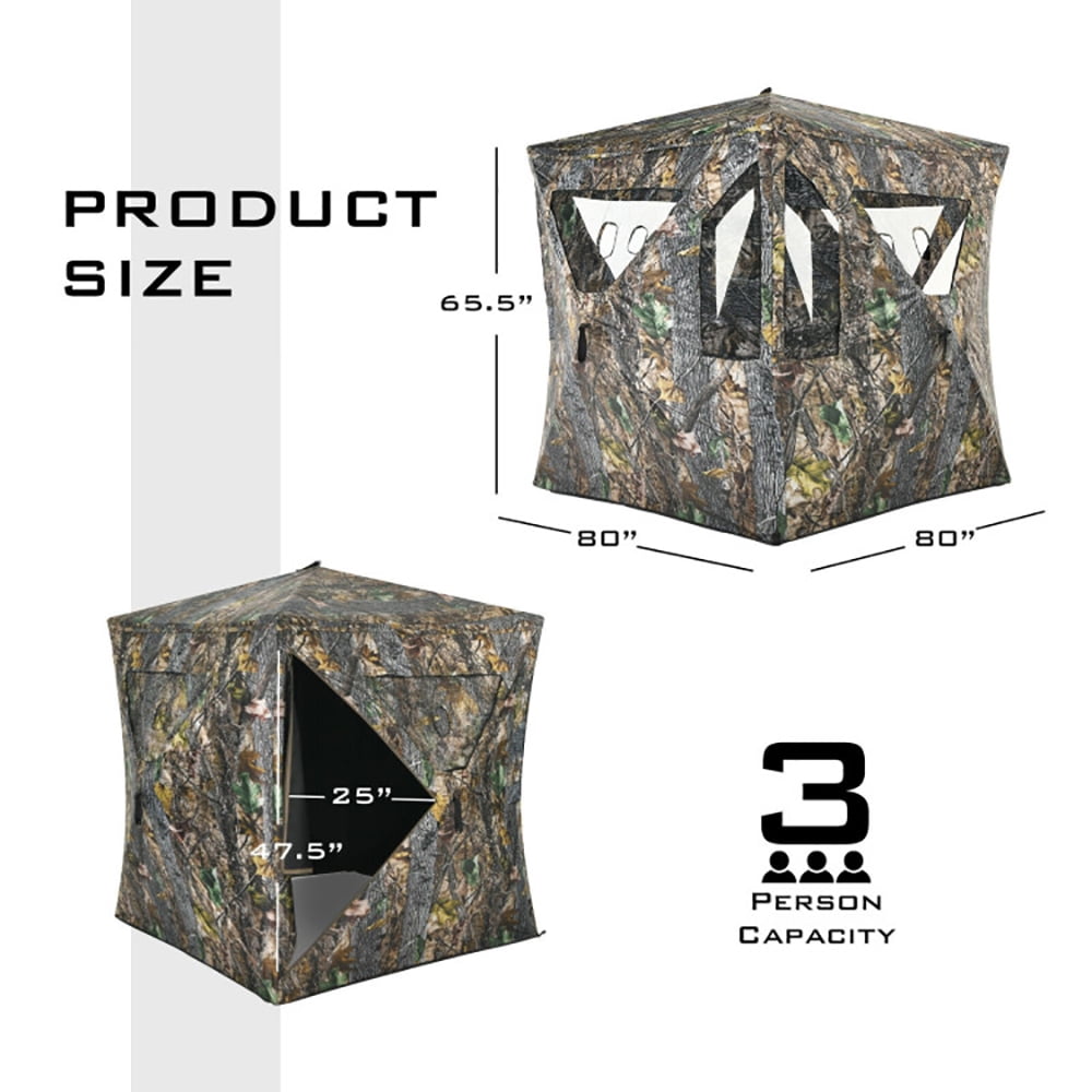 Aimee Lii 3 Person Portable Pop-Up Ground Tent with Gun Ports and Carrying Bag, Outdoor Camping Hiking Tent