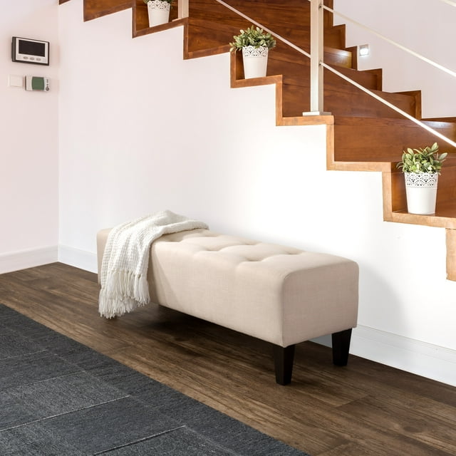 CorLiving Rosewell Fabric Button-Tufted Accent Bench with Wood Legs