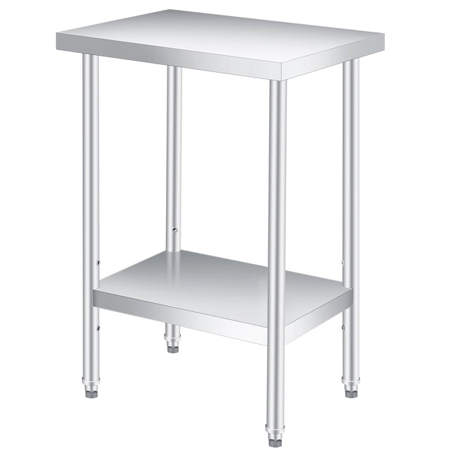 GloryStar Outdoor Stainless Steel Patio Side Table, Two-Tier Heavy Duty Prep Table with Adjustable Storage Shelf, Rust Resistant and Easy to Clean Utility Table for Garden, Restaurant, Kitchen or Home
