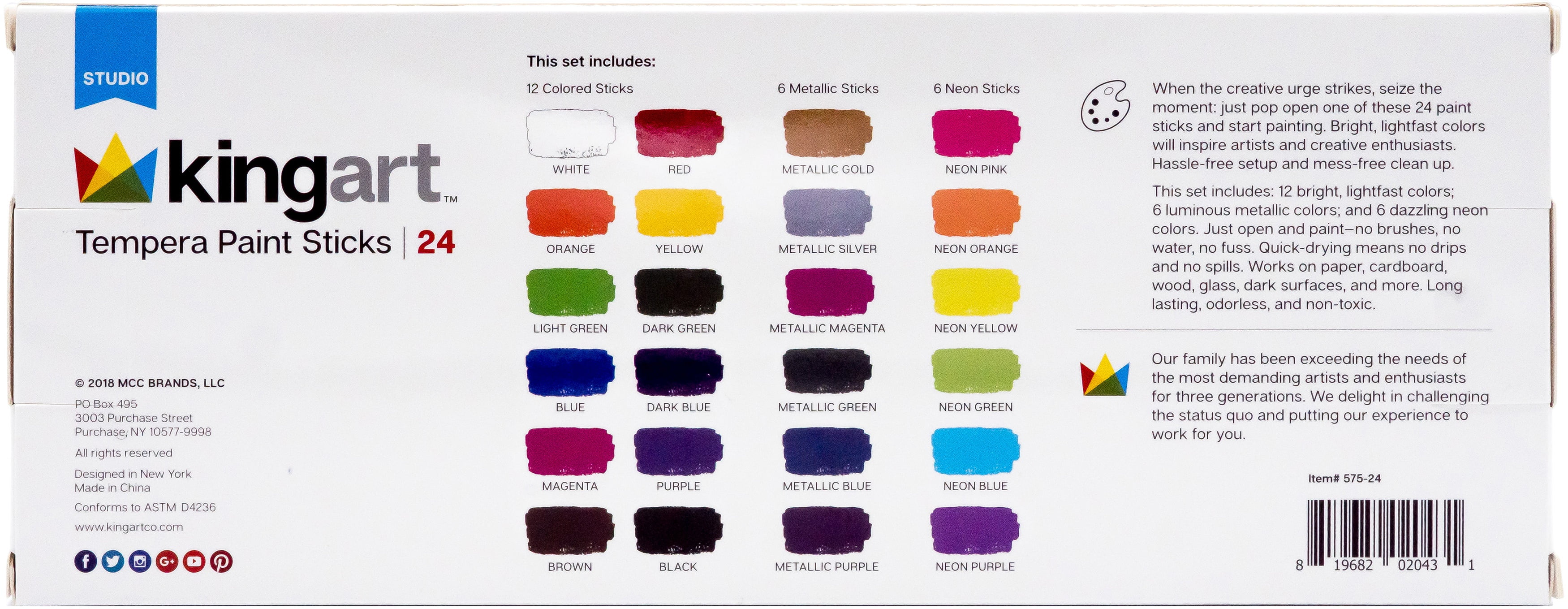 Buy KINGART Tempera Paint Sticks, Washable, Rich & Creamy, Set of 24