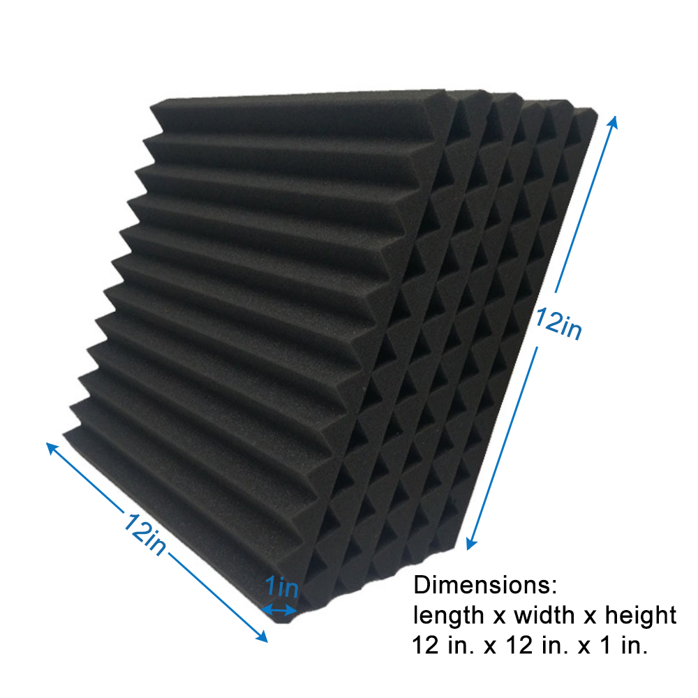 Sound Absorbing Noise Dampening Acoustic Self-adhesive Panel Wall Treatment 1" x 12" x 12", Black Triangular Groove, 12-pack