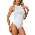 thumbnail image 4 of INSPIRE CHIC Women's Bodysuit Fringe Trim Sleeveless Halter Neck Bodycon Tops S White, 4 of 6