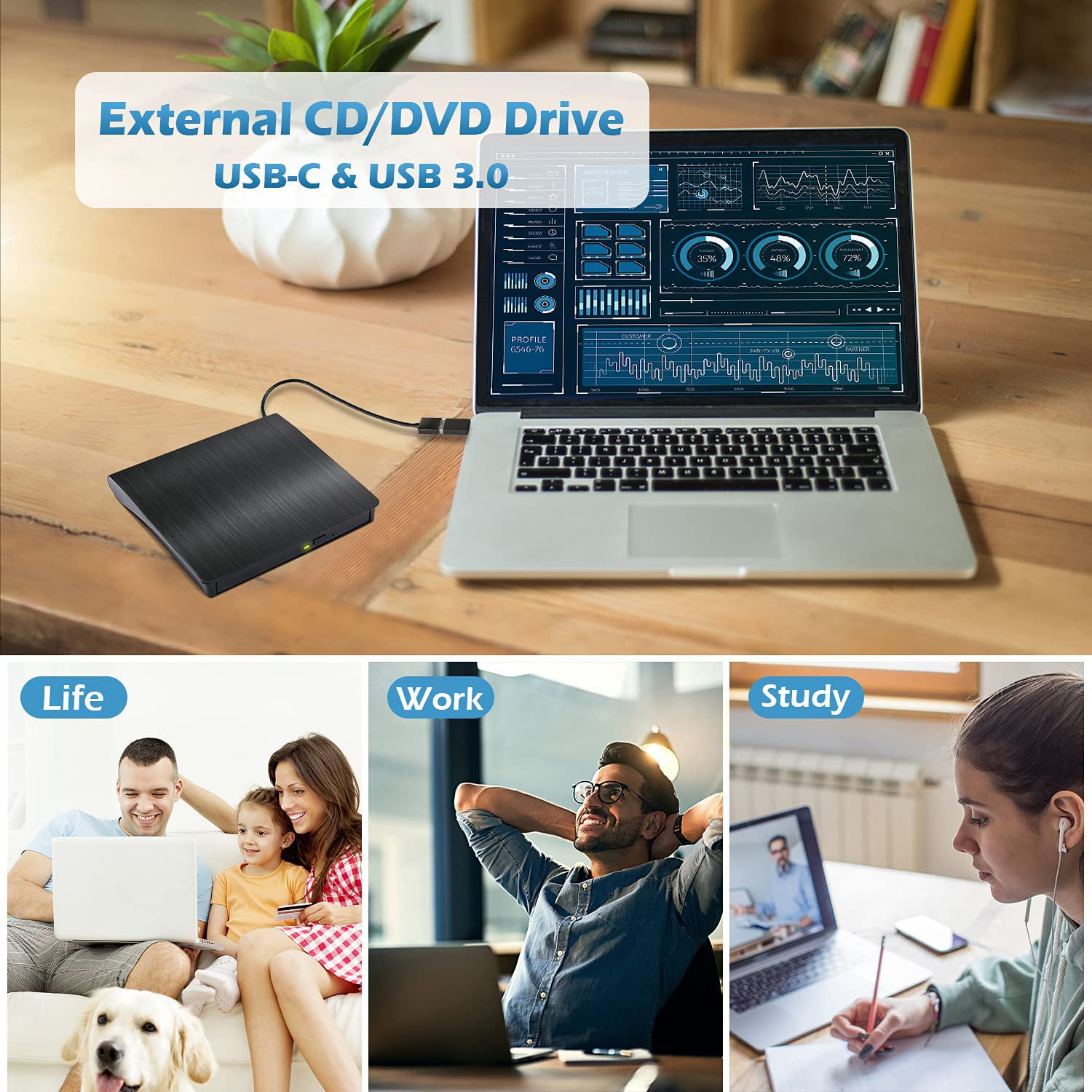 15% sur CABLING® Lecteur CD DVD Externe USB 3.0 DVD/CD-RW ROM