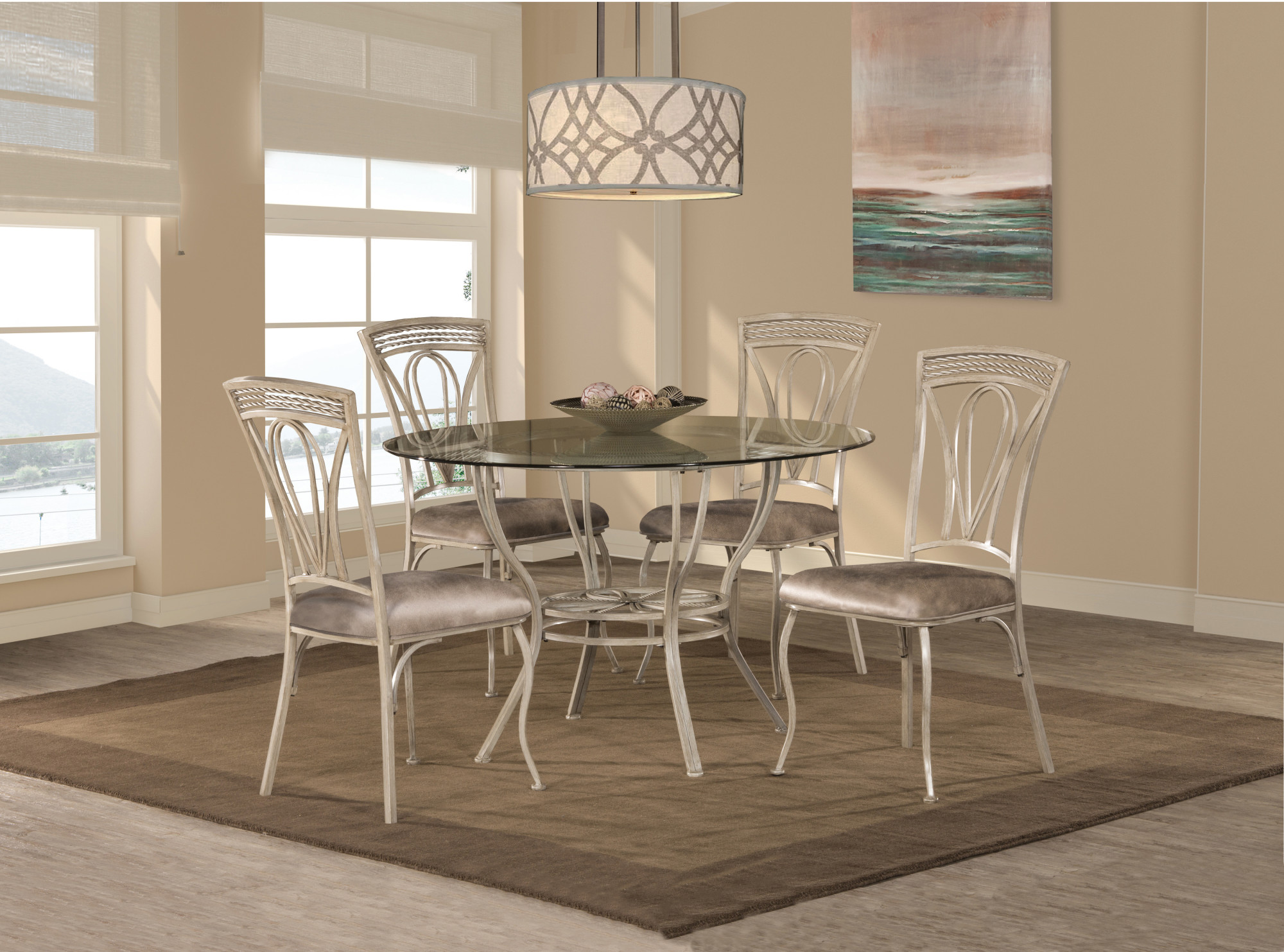 Hillsdale Furniture Napier Metal 5 Piece 48" Round Dining Set, Aged