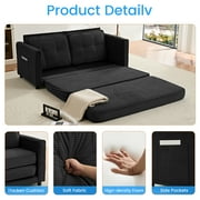 BALUS Queen Size Loveseat Sleeper Sofa, Convertible Futon Sofa with Pull out Bed and Fold out mattress, Corduroy , Black