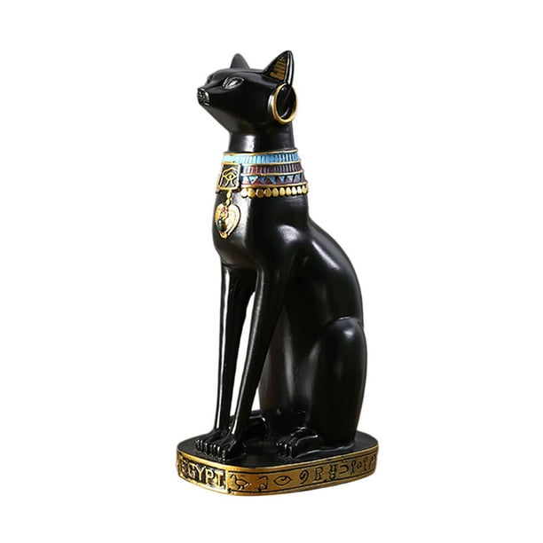 Estatua de la diosa gata Bastet, figura decorativa de animal, gatito, color negro antiguo 105x16x305cm