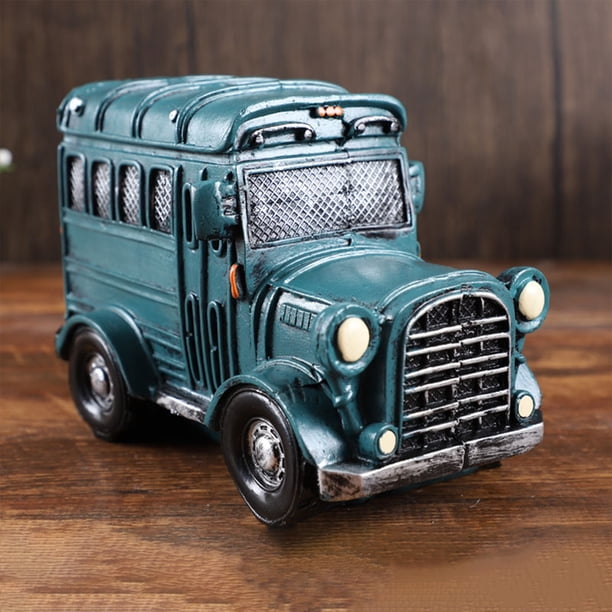 Banco de Monedas de Coche Vintage de Resina | Adorno de escritorio retro decorativo azul 19x13x10cm • Acentos nostálgicos duraderos para la oficina en casa • Idea de regalo coleccionable única