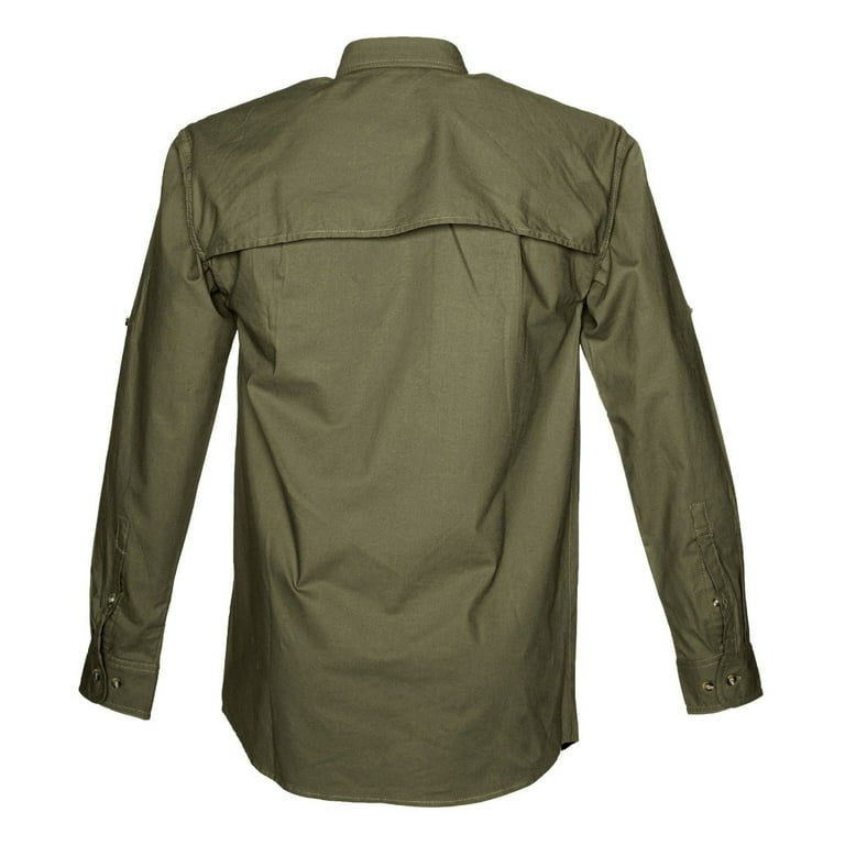 TAG Safari Men's Adventure Long Sleeve Shirt w Chest Pockets. (Moss,  Medium) 