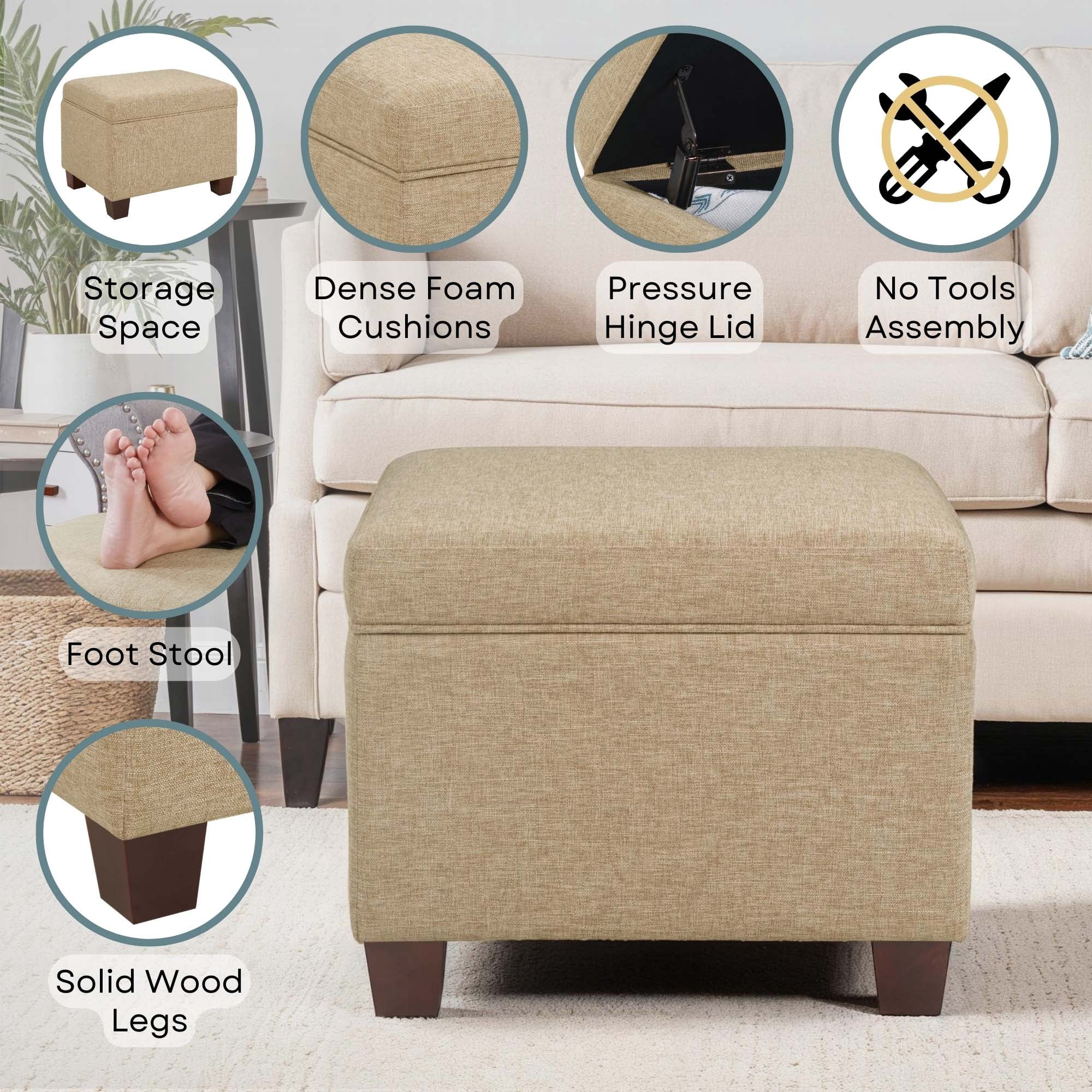 Convenience Concepts Madison Storage Ottoman, Tan Fabric