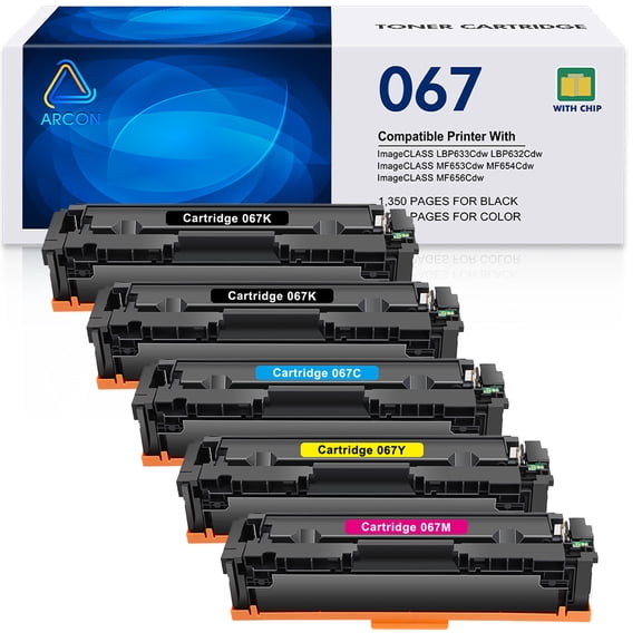 5-Pack 067 067H Toner Cartridge Compatible for Canon 067 Cartridge 067 CRG-067 imageCLASS MF656Cdw MF654Cdw LBP633Cdw LBP632Cdw MF653Cdw (2x Black, Cyan, Magenta, Yellow)