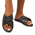 thumbnail image 4 of Women's Rhinestone Flat Sandals Summer Casual Fashion Sparkly Slip on Flats Slippers Open Toe Quick Drying Indoor & Outdoor Slides Black Women Sandal, 4 of 8