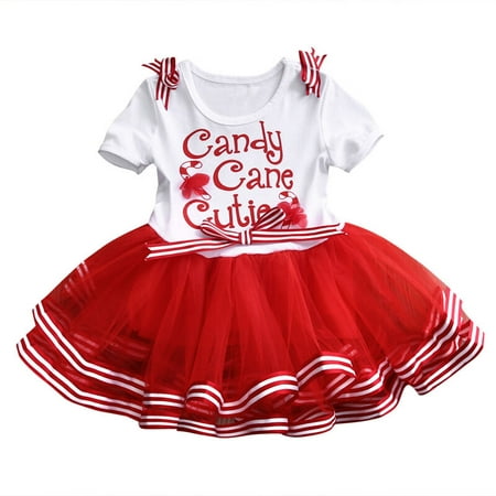 XIAXAIXU Baby Girl Kid Short Sleeve Candy Cane Christmas Dess TUTU Party Tulle Dresses