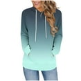 thumbnail image 2 of Women's Fashion Gradient Color Hoodies Long Sleeve Lightweight Pullover Drawstring Hood Tops with Kangaroo Pocket (S, Green), 2 of 6