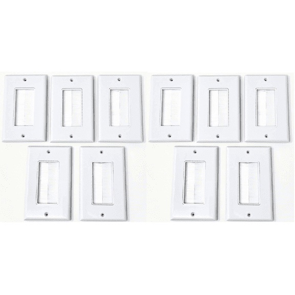 RiteAV - Single Gang Wall Plate with Brush Bristles - White [Now Fits Larger Cables] - 10 Pack