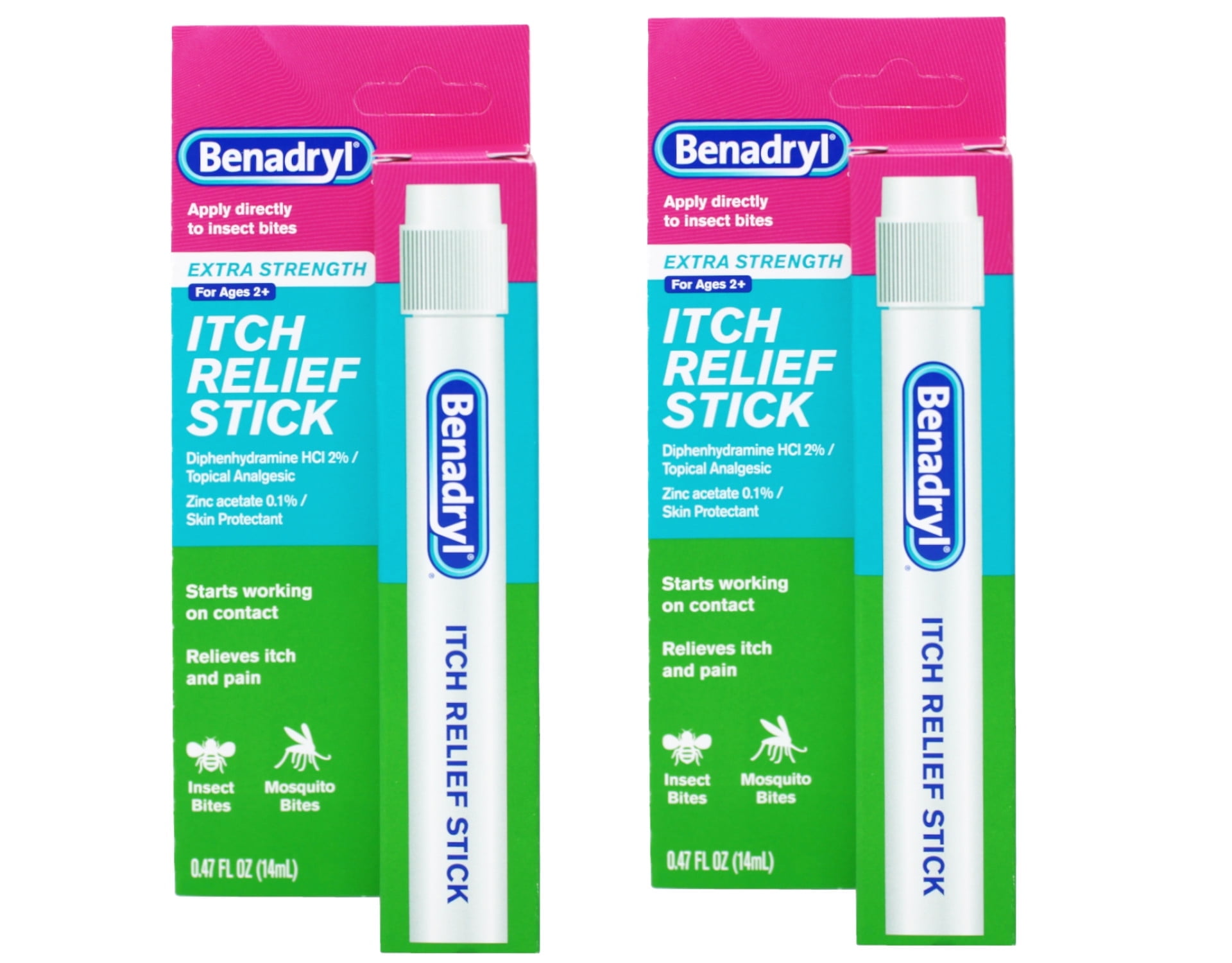 2 Pack - Benadryl Itch Relief Stick 0.47 oz (14 ml) Each