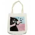 thumbnail image 1 of Spring Tote Bag, Silhouette of Madam Butterfly Floral Head in Soft Background Artwork, Cloth Linen Reusable Bag for Shopping Books Beach and More, 16.5" X 14", Cream, by Ambesonne, 1 of 2