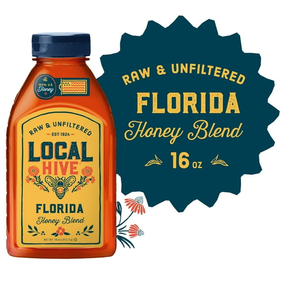 Local Hive, Raw & Unfiltered, 100% U.S. Florida Honey Blend, 16 oz Bottle