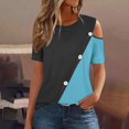 thumbnail image 2 of Cold Shoulder Tops for Women Plus Size Shirt Summer Casual Crew Neck Color Block Button Blouse, 2 of 7