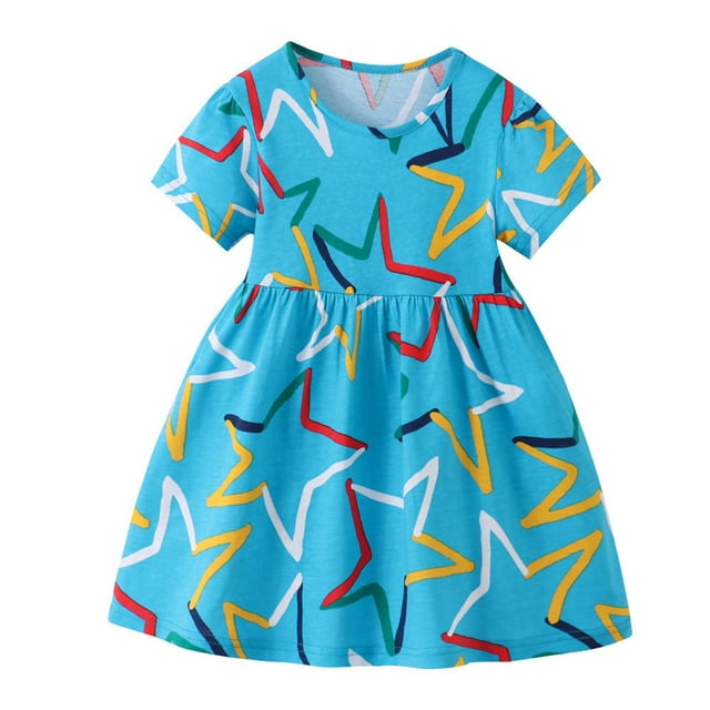 Liyamei Robes d'Été pour Enfants en Bas Âge Vêtements pour Filles Robe à Motif Étoile à Cinq Branches Robe Décontractée, 3 Ans