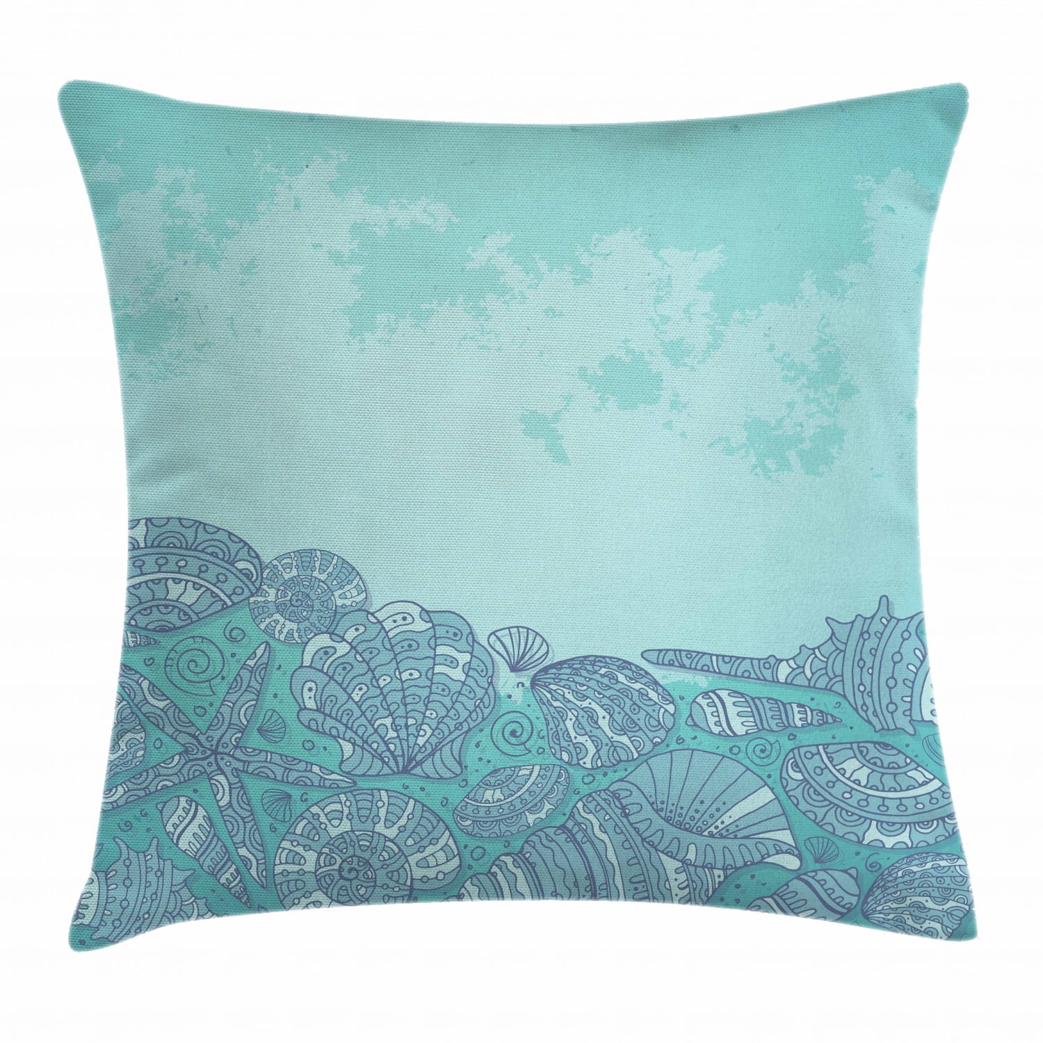 Nautical Throw Pillow Cushion Cover, Marine Beauty Shell with Seahorse ...