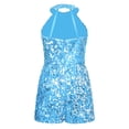 thumbnail image 6 of Eandarui Kids Girls Latin Jazz Dance Costume Shiny Sequin Halter Romper Sleeveless Backless Jumpsuit Light Blue 12, 6 of 7