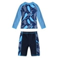 thumbnail image 2 of YIZYIF Kids Boys 2PCS Shark Print Swimsuit Rash Guard Long Sleeve Swimming Shirt Tops with Shorts Set Navy Blue Shark 5-6, 2 of 7