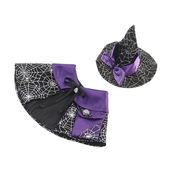Leeye Halloween Pet Witch Set, Spider Web Hat and Cape for Cats Dogs Small Medium Pets Party Cosplay, Size L, 0.09 lb