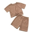 thumbnail image 3 of CFLVAEK Ribbed Knit Outfits for Kids Cute Short Sleeve Round Neck Tops and Shorts 2 Piece Summer Casual Vacation Clothing Sets Size 2-3 Years, 3 of 9