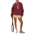 thumbnail image 3 of Veste Matelassée à Col Rond pour Femmes, Manches Longues, Coupe Ample, Demi-Glissière, à Capuche, avec Cordon de Serrage, Rouge Foncé, m, 3 of 7