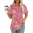 thumbnail image 2 of Raeneomay Short Sleeve Tunic Tops Fit Pleated Blouse Shirts Fashionable Women's Casual Short Sleeved Loose Round Neck Printed Top, 2 of 5