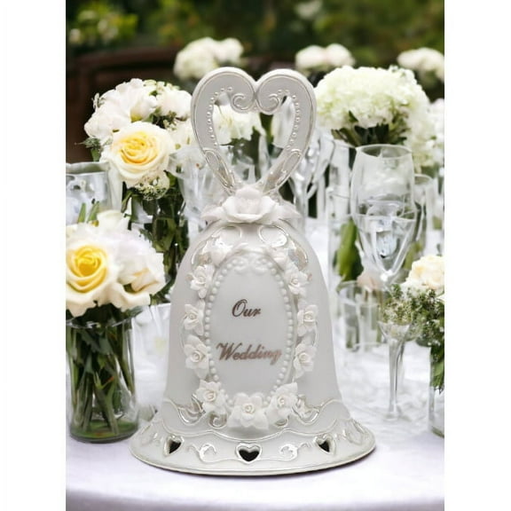 Ceramic Wedding Bell with Rose Flowers 4x6.5 Gift Anniversary