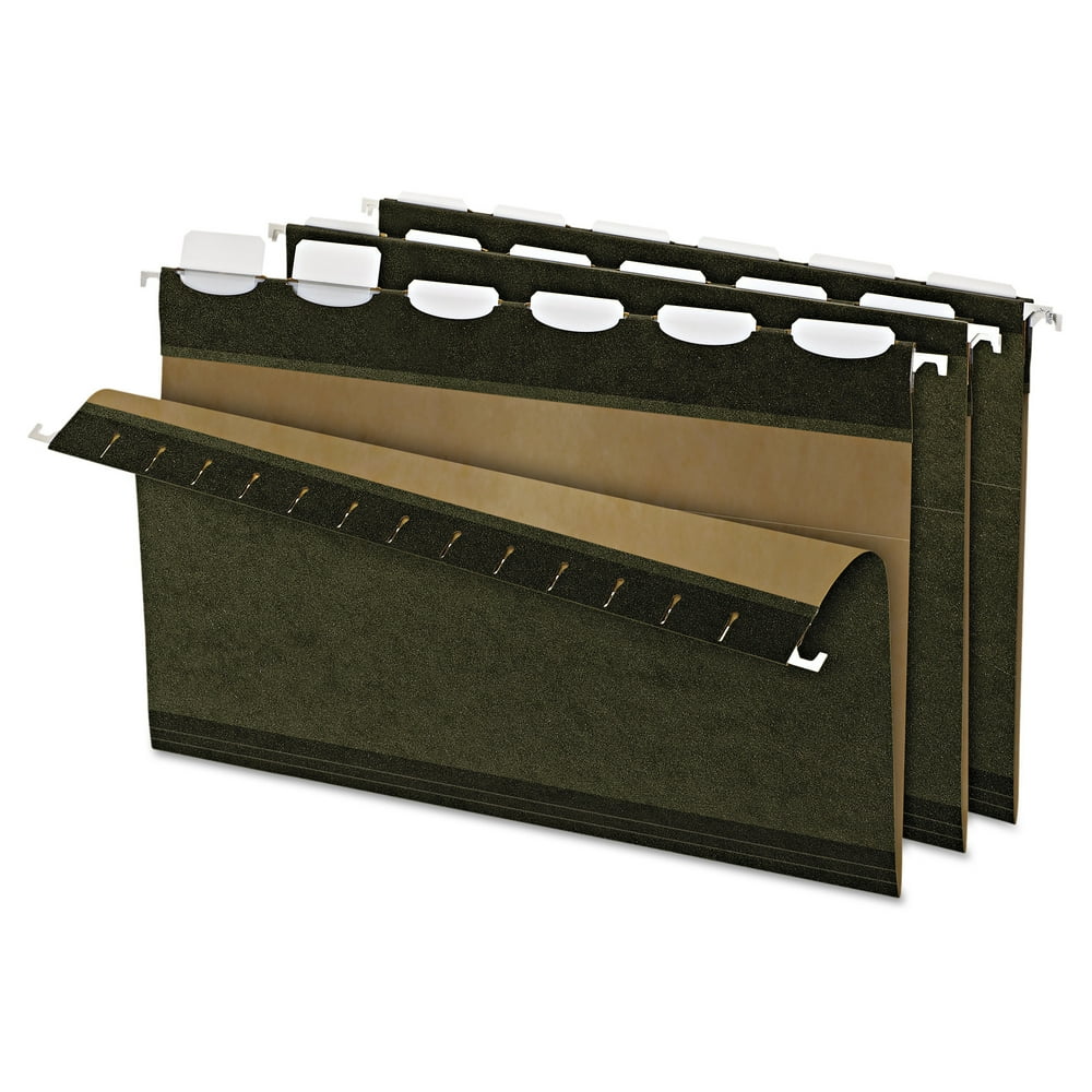 ReadyTab Reinforced Hanging Folders, 1/5 Tab, Legal, Green, 25/Box