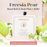 SPONGELLÉ Flower Shower Body Wash Infused Buffer Soap Sponge Body Scrubber, Freesia Pear, 3 oz