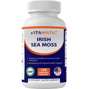 Vitamatic Organic Irish Sea Moss 120 Vegetarian Capsules - Made with Organic Bladderwrack & Organic Burdock Root - Seamoss Supplement for Thyroid, Energy, Immune Support