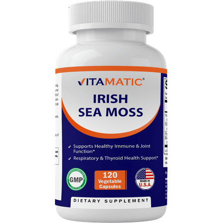 Vitamatic Organic Irish Sea Moss 120 Vegetarian Capsules - Made with Organic Bladderwrack & Organic Burdock Root - Seamoss Supplement for Thyroid, Energy, Immune Support