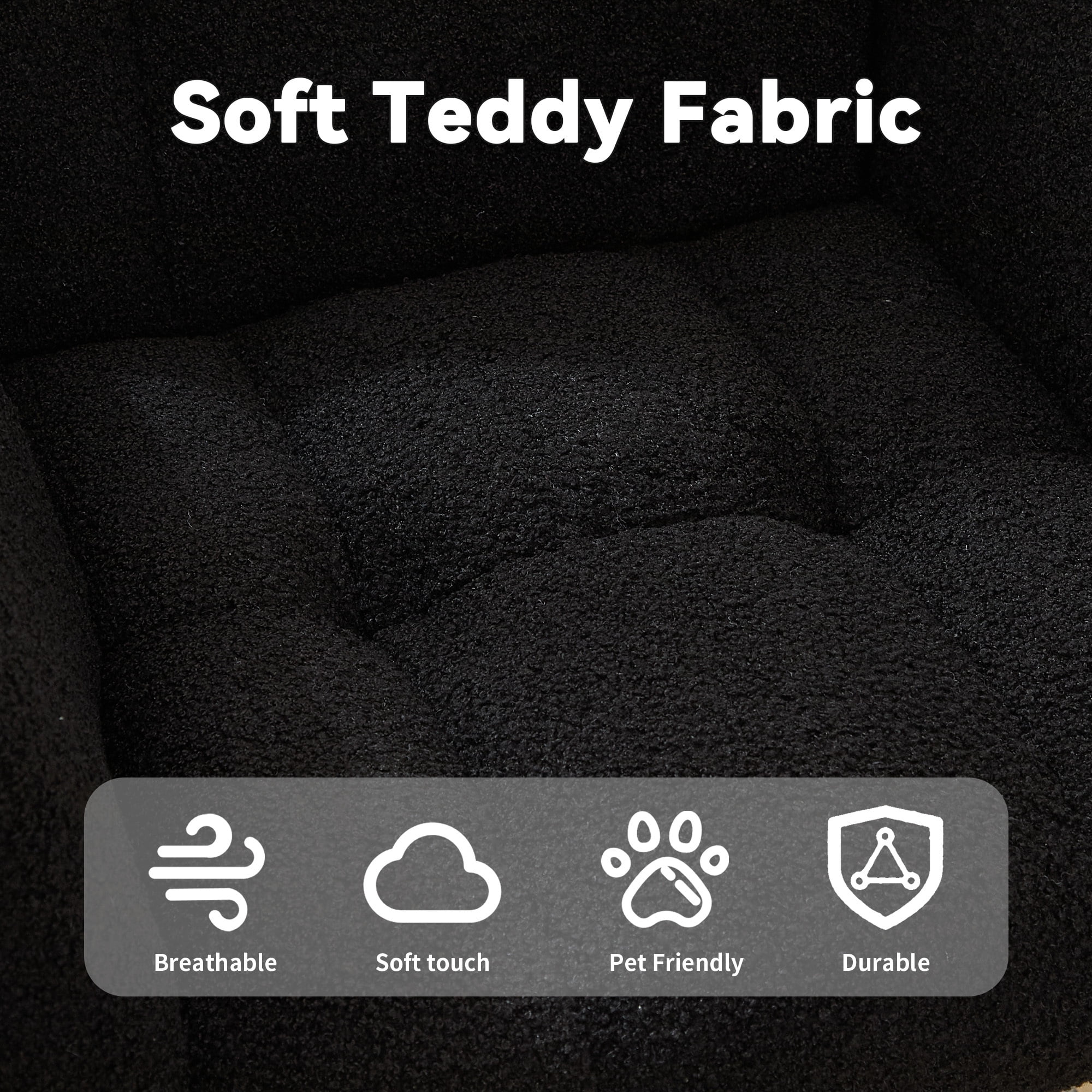Leumius Nursery Rocking Chair with Footrest,Teddy Fabric Upholstered Glider Rocker Chair with High Backrest,Side Storage Pocket & Solid Wood Legs,Comfy Accent Chair for Living Room Bedroom,Black