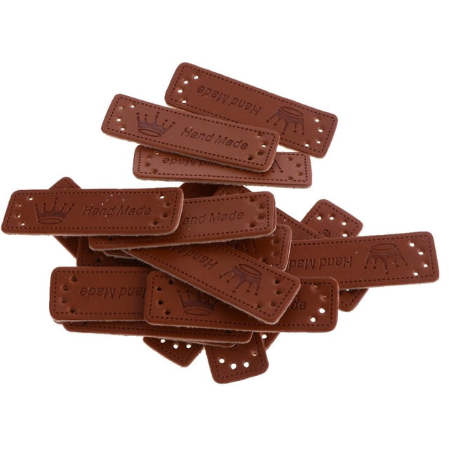 Paquete de 20 etiquetas de cuero para coser, hechas a mano, para ropa y accesorios (50 x 15 mm)