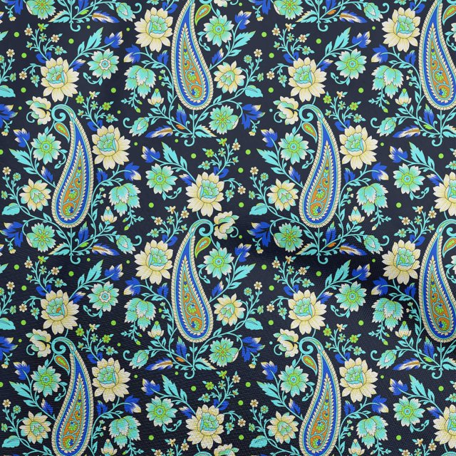 oneOone Velvet Navy Blue Fabric Paisleys Craft Projects Decor Fabric Printed By The Yard 58 Inch Wide