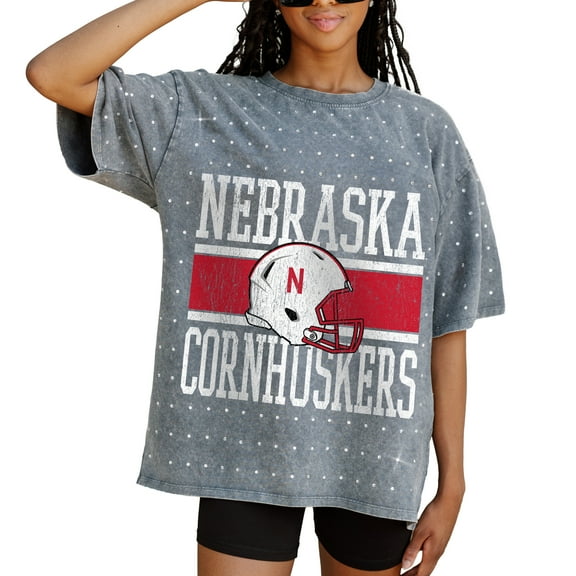 Women's Gameday Couture Gray Nebraska Huskers On the Ball Oversized T-Shirt