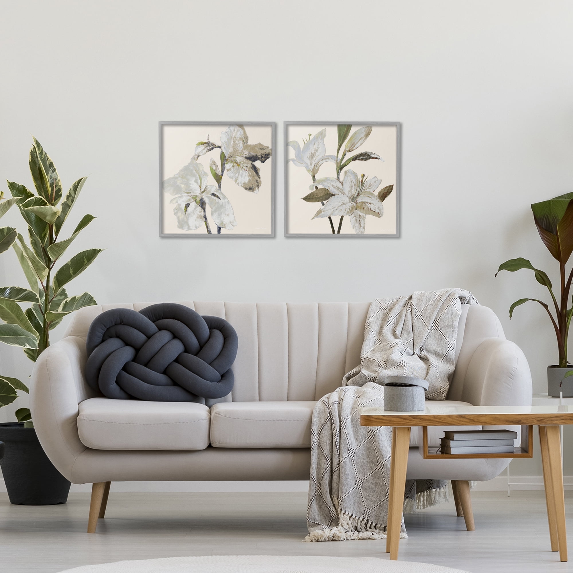 Stupell Industries Irises and Lilies Soft Beige 2 Piece Gray Framed Giclee Art Set, design by Lanie Loreth