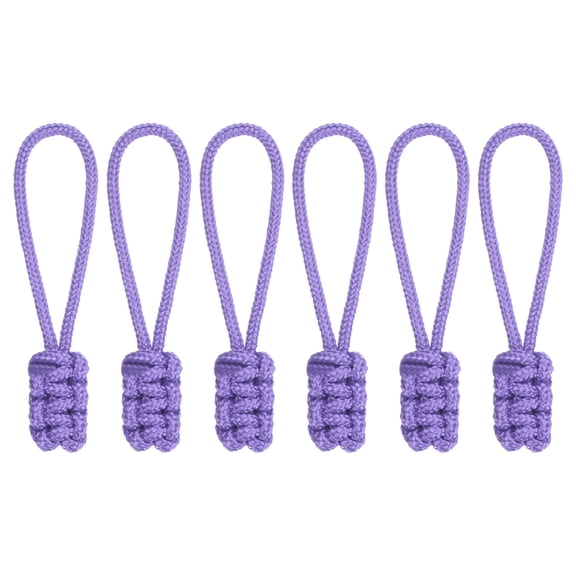 Zipper Pull Replacement [6PCS] - Extender Woven Rope Zipper Heads Use for Backpack & Jacket - [Purple]