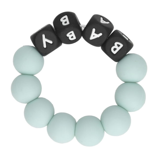 Pulsera de silicona con cuentas para bebé, con letras de colores, para la dentición de bebés y niños pequeños, color verde claro
