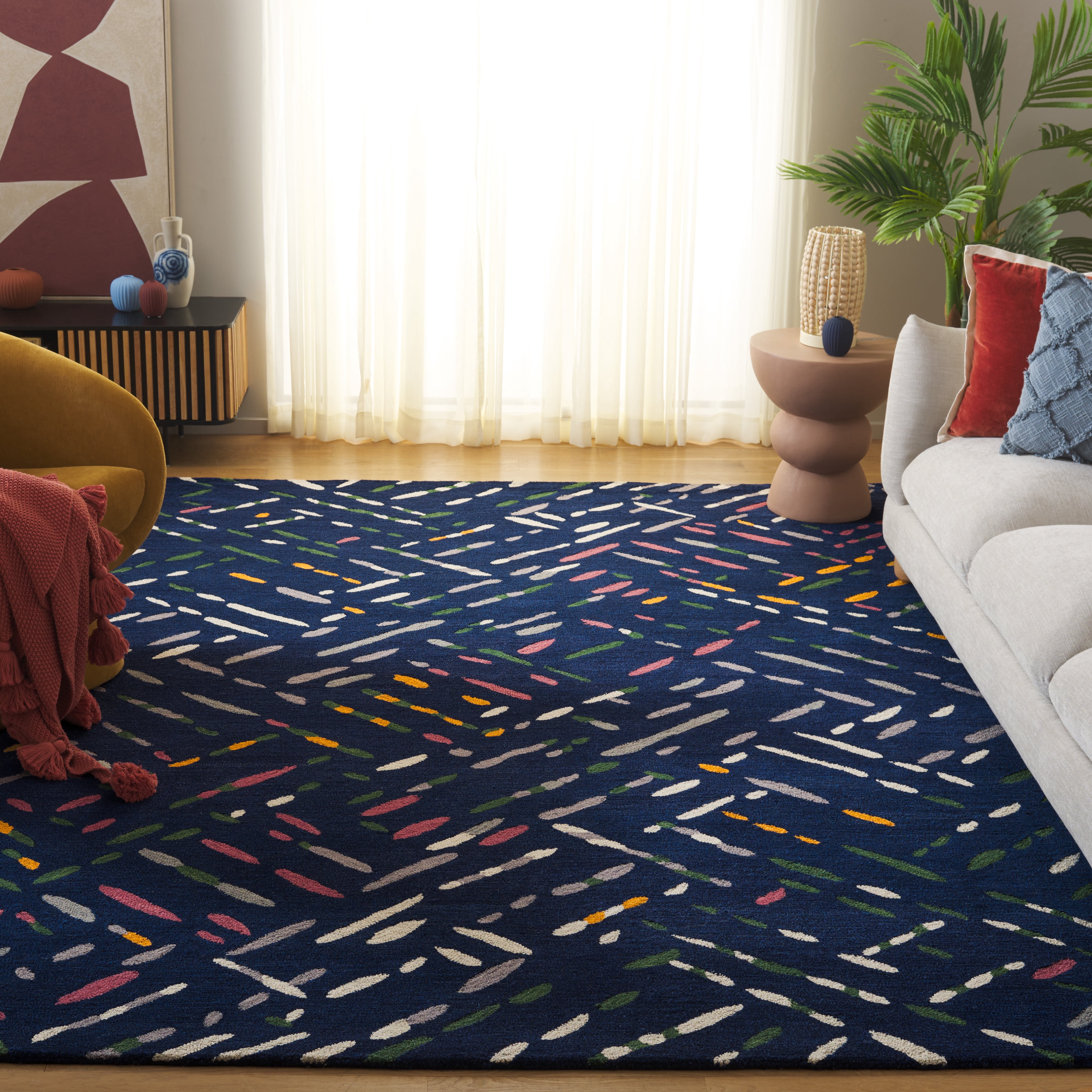 SAFAVIEH Metro Rodina Geometric Striped Area Rug, Navy/Pink, 8' x 10'