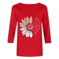 thumbnail image 4 of Ounisa Shirts Chemises pour Femmes Manches 3/4 Hauts Grande Taille Col Rond T - Décontractés Tunique Longueur Trois Quarts Imprimé Marguerite d'Été, 4 of 5