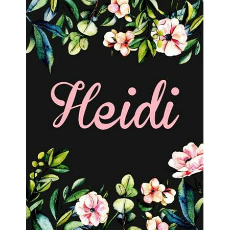 Heidi Grace Designs - Heidi: Personalised Heidi Notebook/Journal for Writing 100 Lined Pages (Black Floral Design)